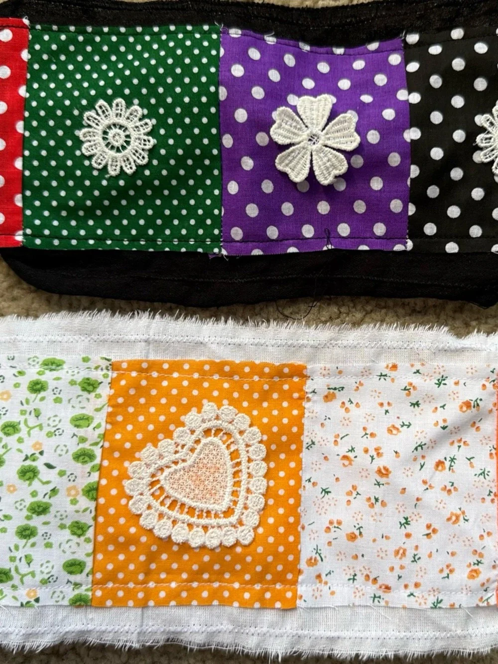 Boho Patchwork Lace Headbands Duo, Wide Fits All Cotton Linen Floral Hairbands